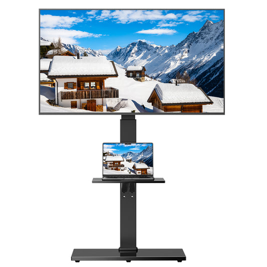 MountFTV TV Stand Rolling, TV Cart Floor Stand Height Adjustable for 30-75 inch Curved TVs Monitors, Display Trolley Loading, Hold Up to 110 lbs