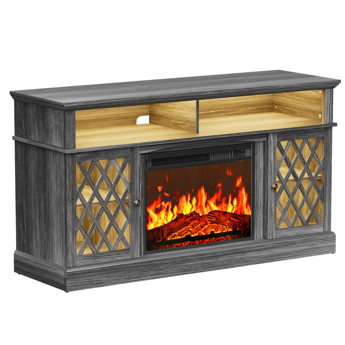 Electric Fireplace TV Stand with LED Lights for TVs up to 70", Entertainment center with fireplace for Living Room, Bedroom, Gray