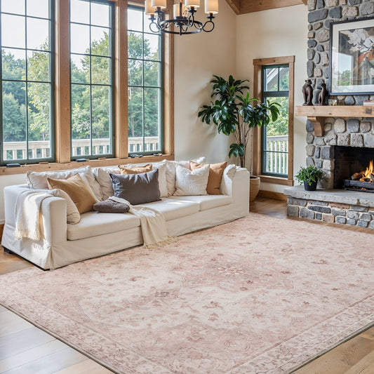 8'x10' Machine-washable Area Rugs for Living Room, Boho Area Rugs with Non-Slip Backing, Stain Resistant Non-Shed Carpet for Bedroom, Dining Room, Dorm, Office