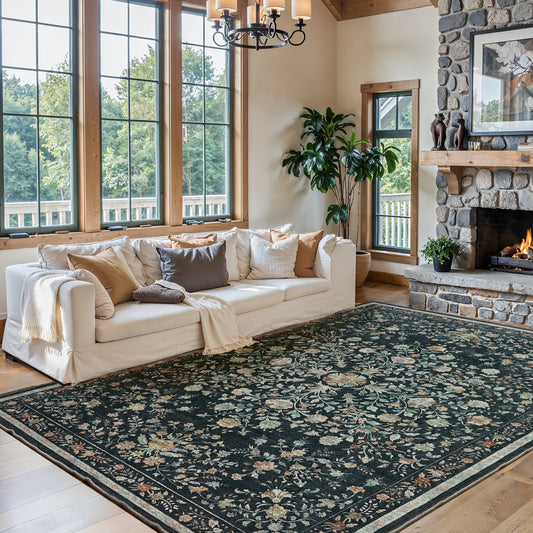 9'x12' Boho Area Rugs for Living Room, Machine Washable Area Rug with Non-Slip Backing, Stain Resistant Non-Shed Carpet for Bedroom, Dining Room, Dorm, Office