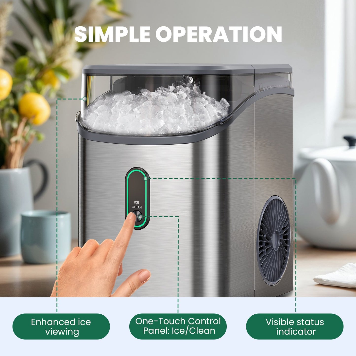 Philergo Nugget Ice Maker Countertop, Pebble Ice Maker with Soft Chewable Ice, 35 lbs/24 Hrs for Home, Kitchen, RV, Camping, Silver
