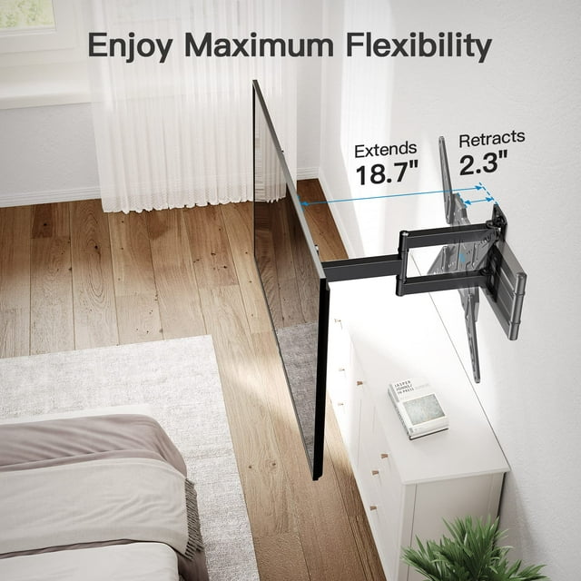 MountFTV Full Motion TV Wall Mount Bracket for Most 26-60 inch LED LCD Flat Curved Screen Monitors TVs, Max 400x400mm,Holds up to 77 lbs