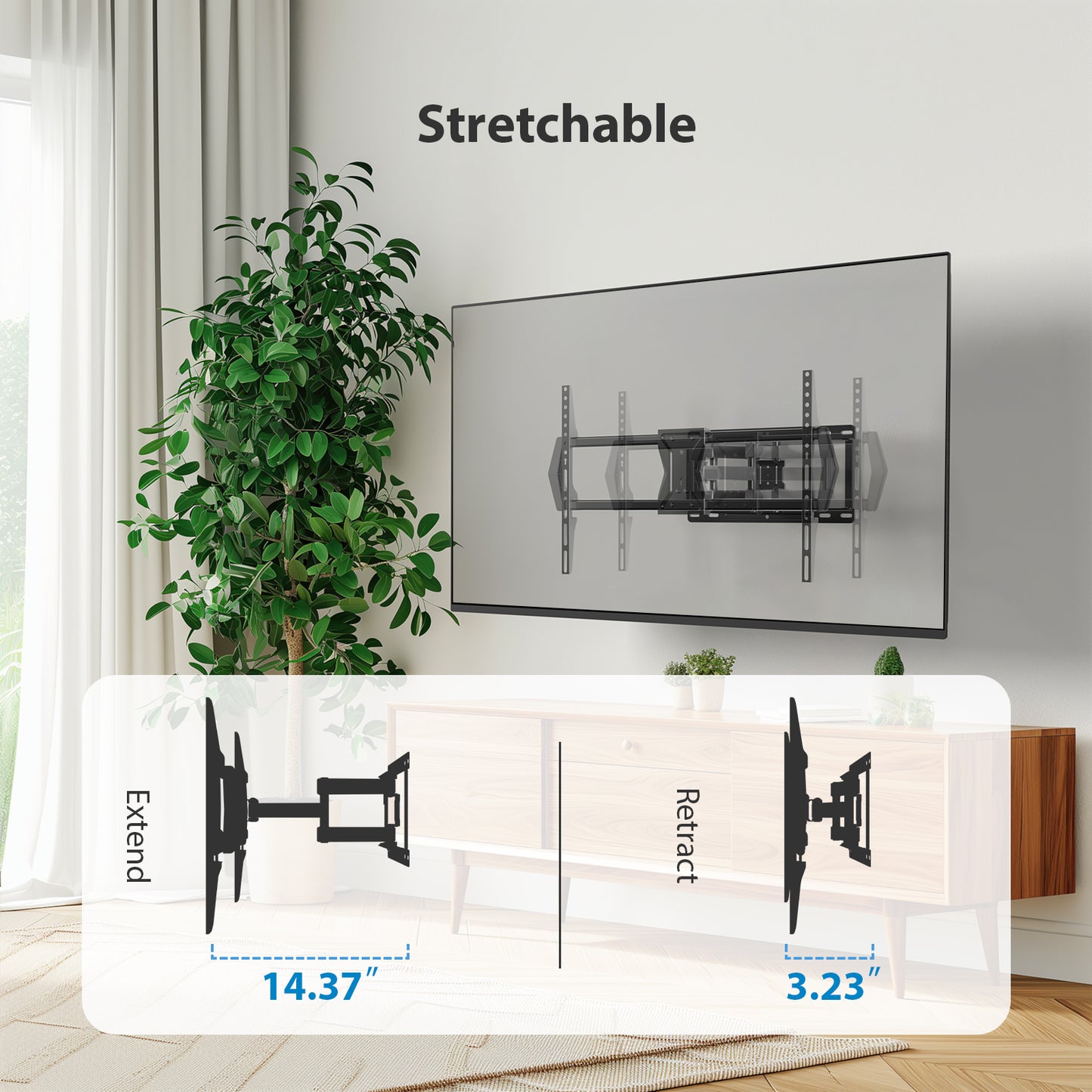 MountFTV Full Motion TV Wall Mount Bracket for Most 37-75 inch TVs with Dual Articulating Arms, Swivel, Tilt, Max 600x400mm, Holds up to 100 lbs