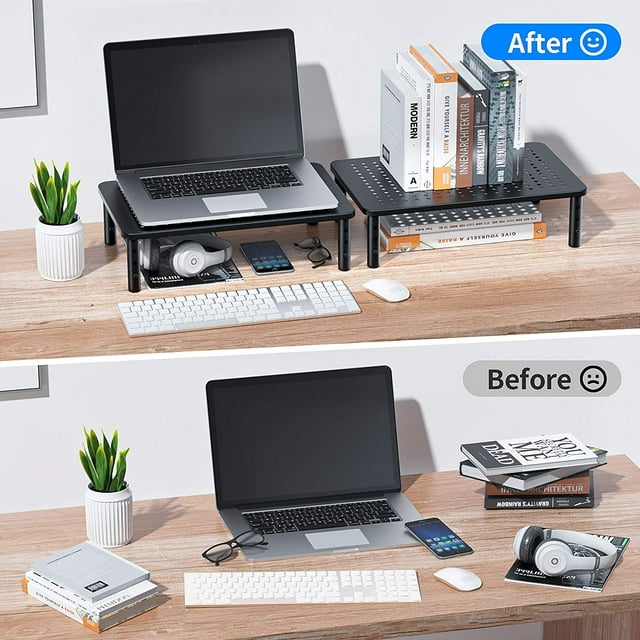 2-Pack Monitor Stand Riser with 3 Height Adjustable and Mesh Platform for Laptop, Computer, Printer
