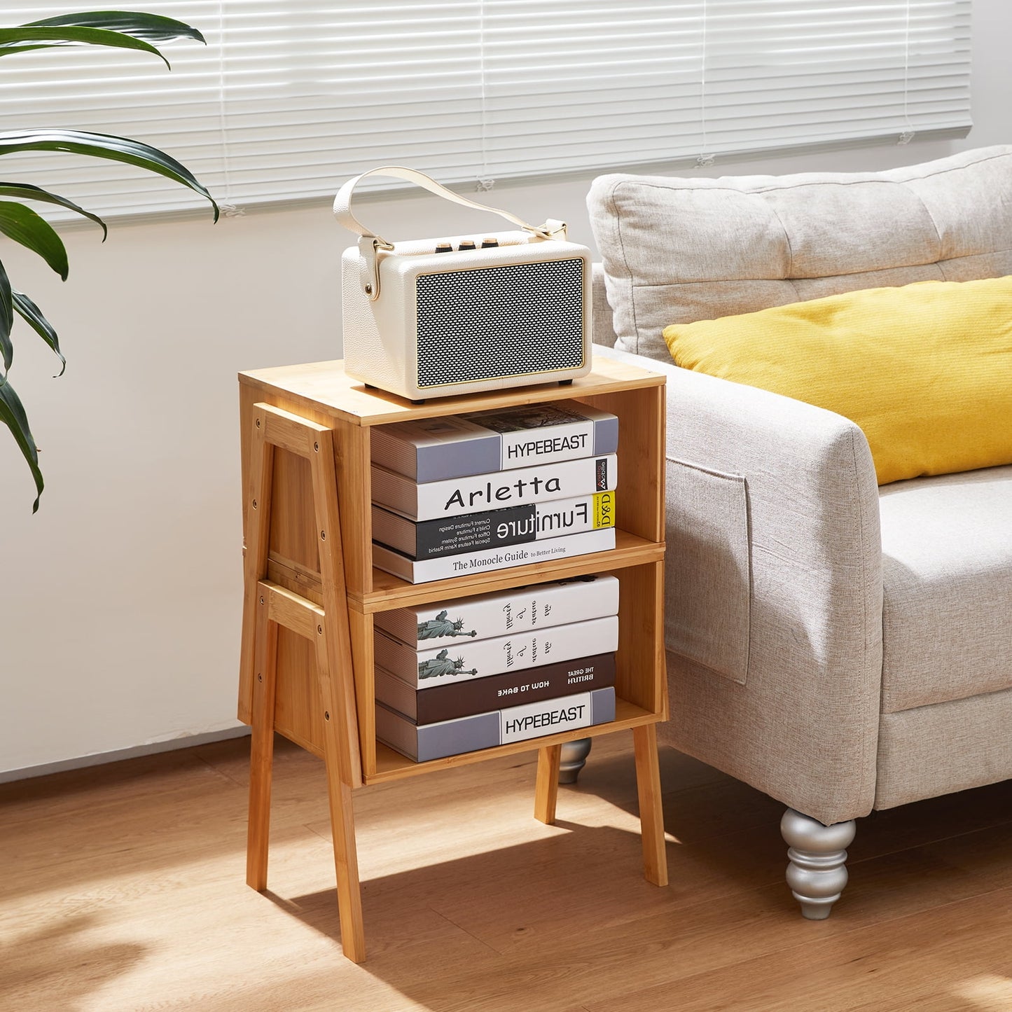Bamboo Stackable End Tables, Wood Living Room Nightstand, Bedside Tables for Bedroom Storage, Versatile End Table, Rustic Nightstand, Set of 2