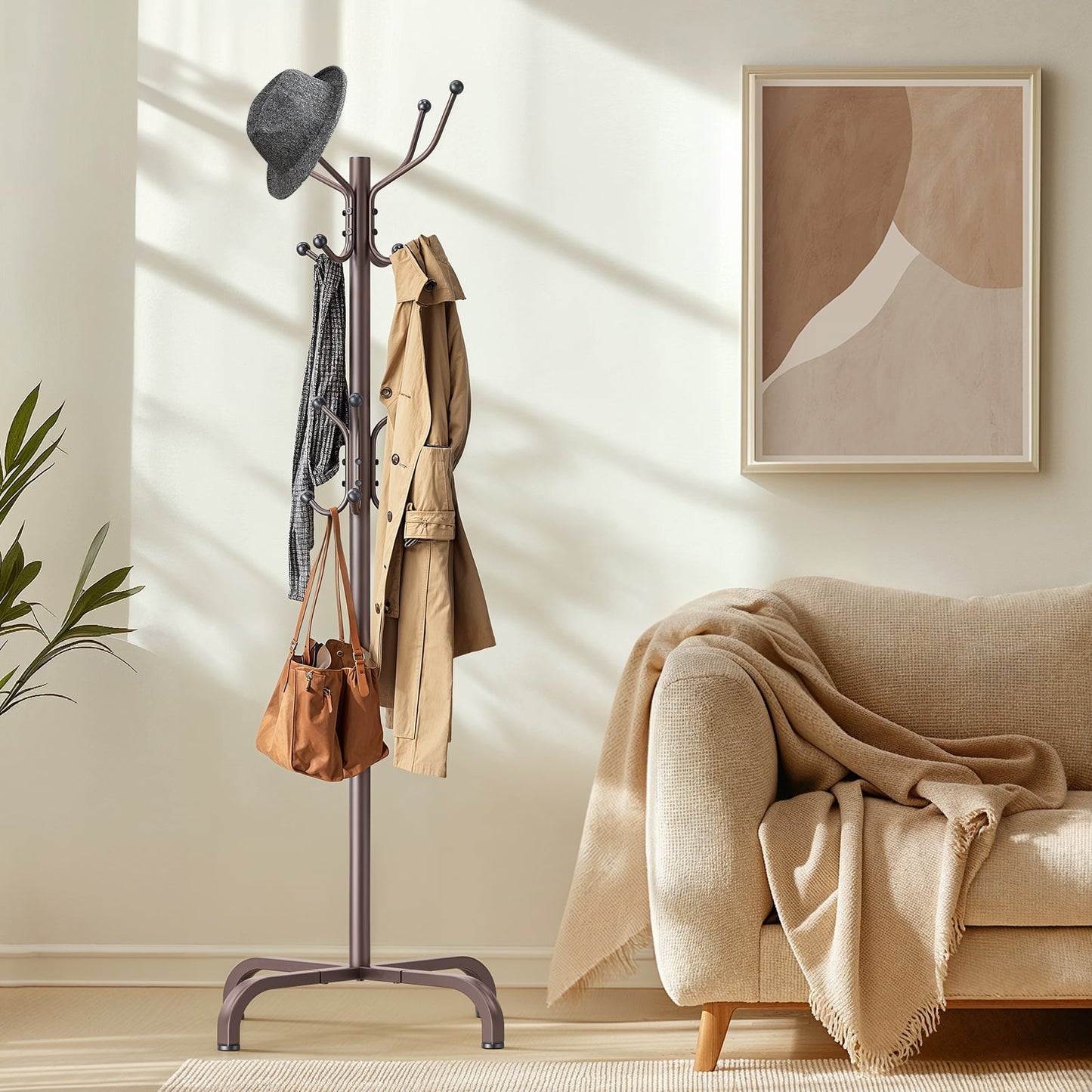 CHITOOMA 14 Hooks Coat Rack Stand Metal Storage Rack Freestanding Hat Clothing Display Stand, Bronze