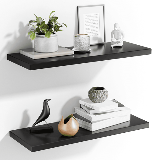 2Pcs/Set 24" Wood Wall Mounted Floating Shelves Storage Shelving For Living Room, Dining Room, Office, Bedroom