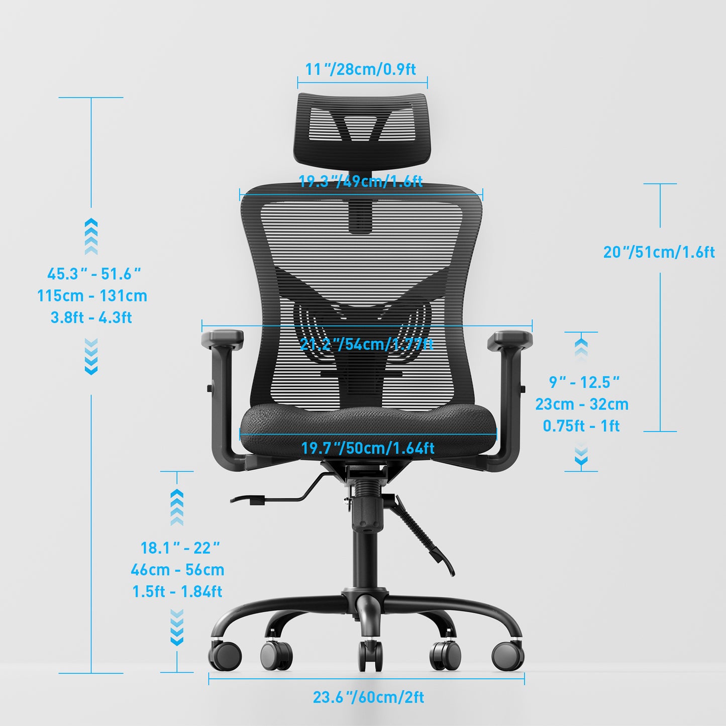 Kyspho Ergonomic Office Chair with Padded Lumbar Support, 2D Headrest, Adjustable Armrests, Upgraded Contoured Seat Cushion, 130° Rocking Tilt, Computer Chair for Home Office