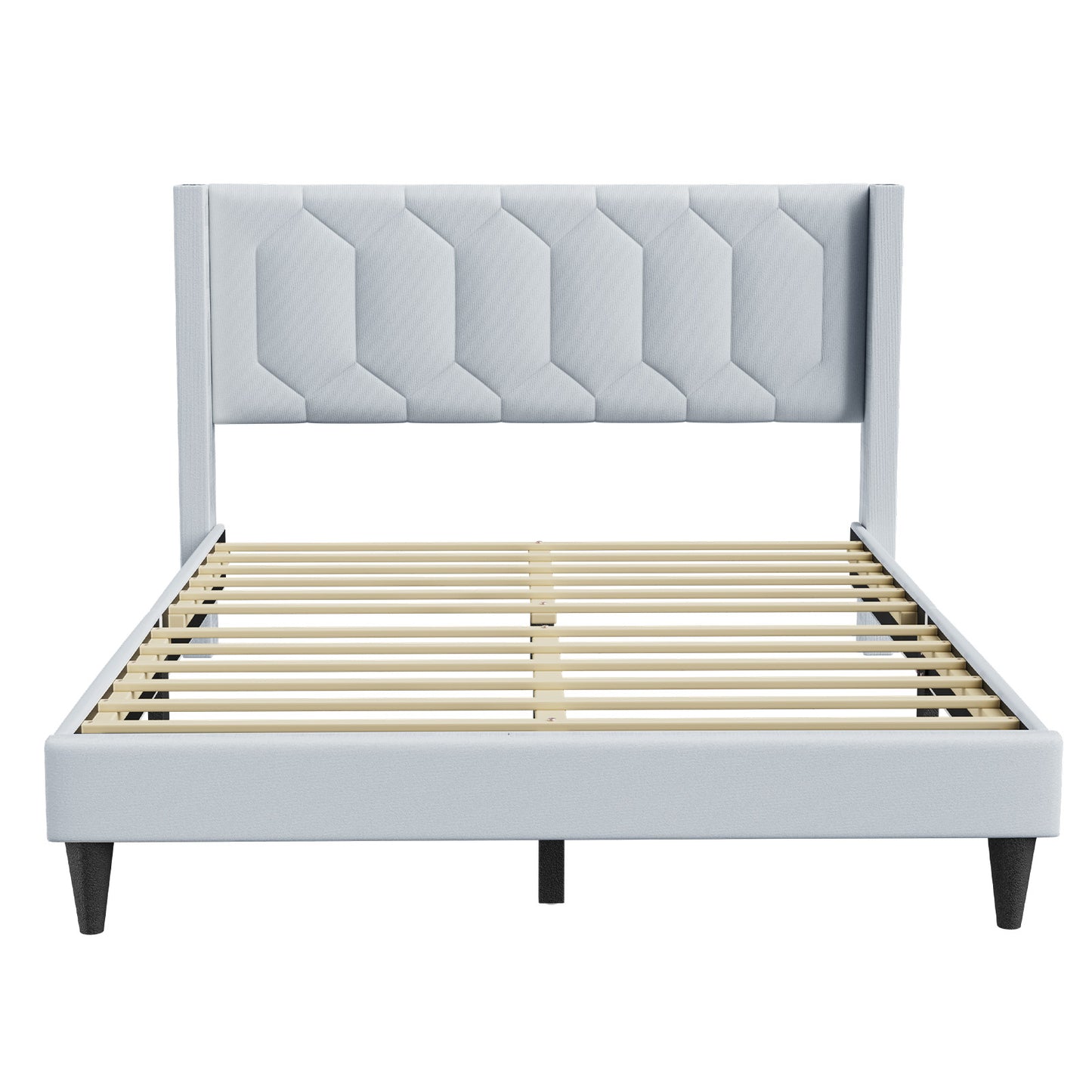 CHITOOMA Full Size Bed Frame with Wingback Headboard, Velvet Upholstered Platform Bed Frame Full No Box Spring Needed, Noise-Free, Heavy Duty, Light Grey