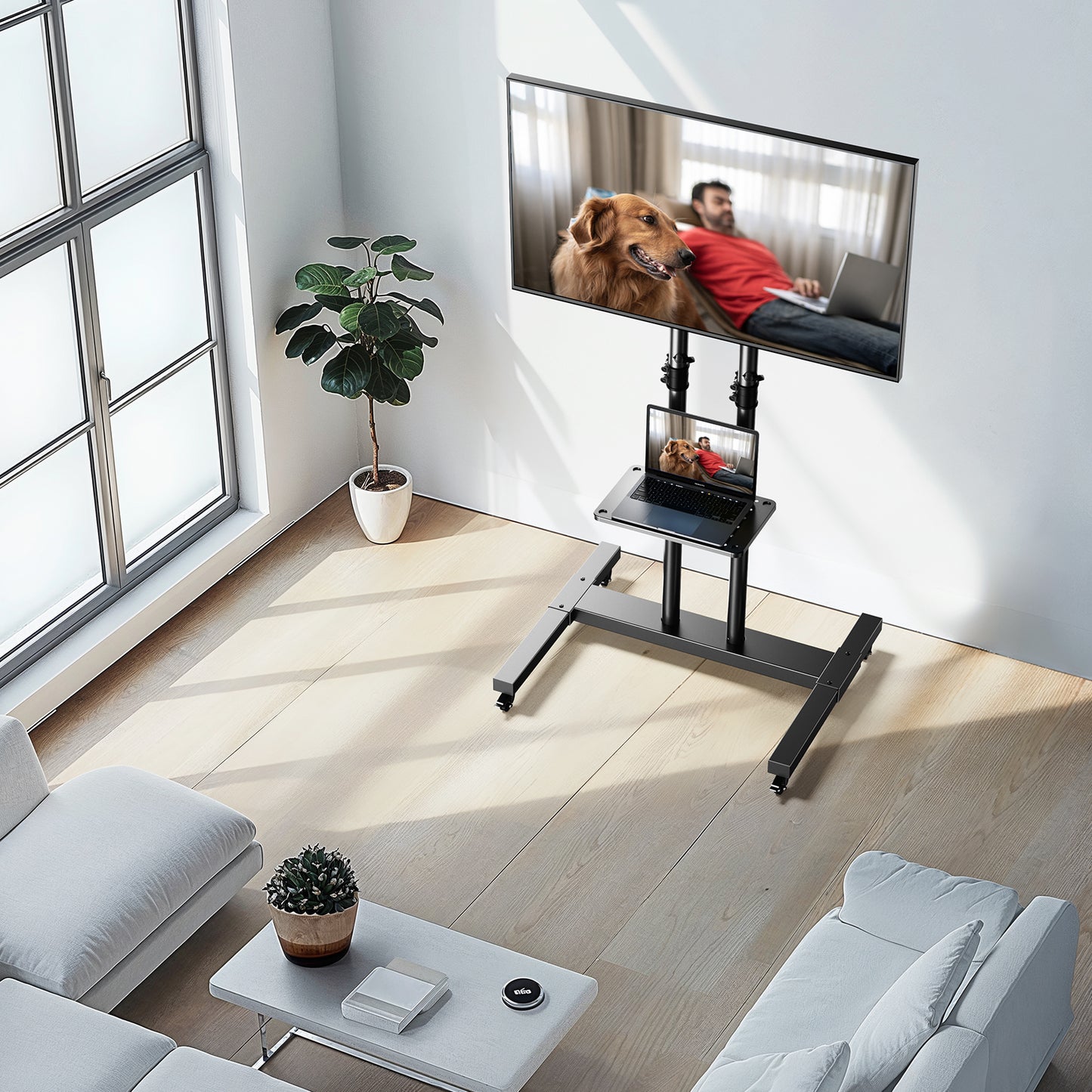 Modern Rolling Floor TV Stand Mobile Tilting TV Cart Floor TV Stand with Shelf for 32-75 inch Flat Panel TVs,Max 600x400mm