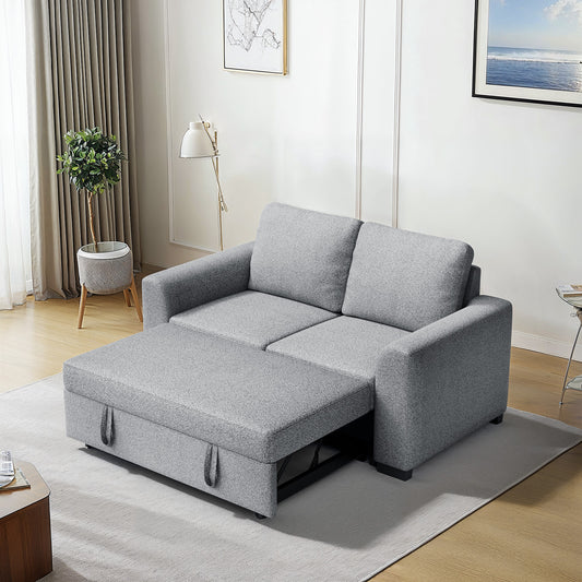 CHITOOMA 60'' Pull Out Sofa Bed Convertible Sleeper Couch with Charging Port, Upholstered Sectional Sofa with 2 Pillows, Reclining Sofas for Living Room, Light Gray
