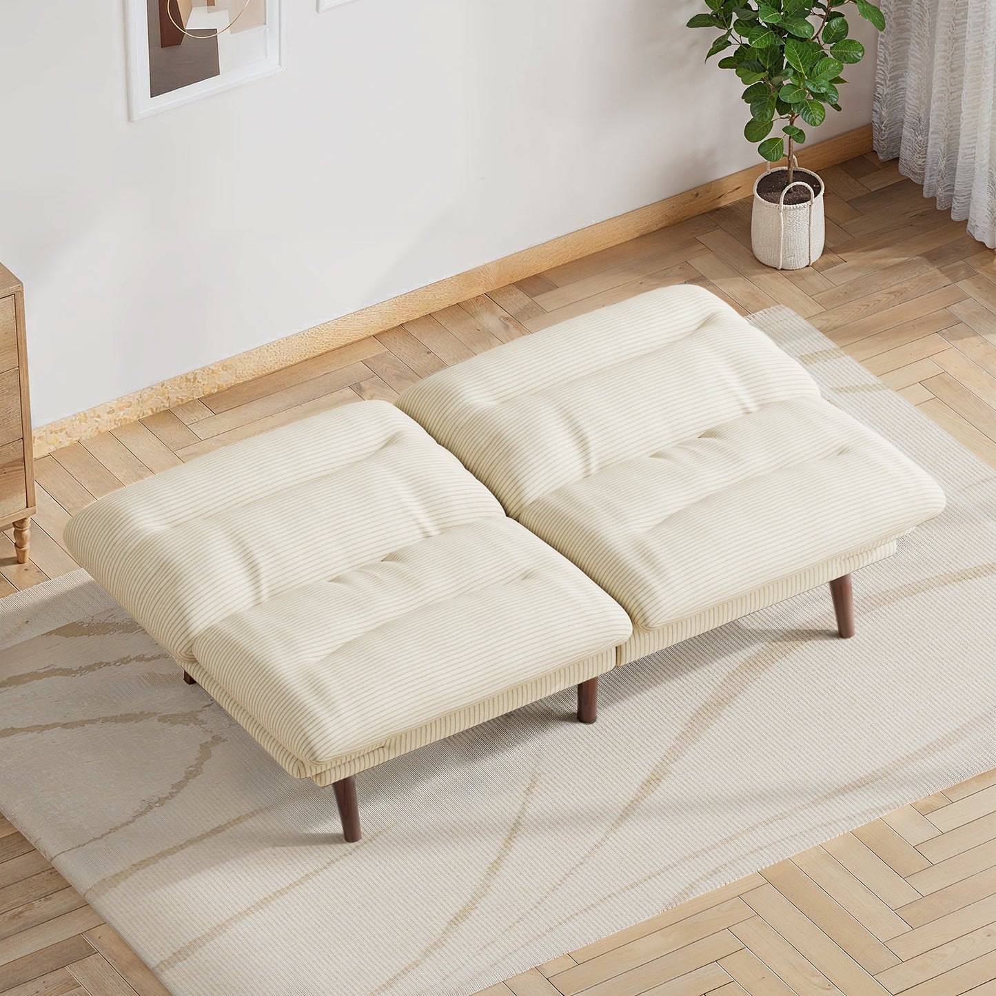 CHITOOMA 66'' Futon Sofa Bed, White Corduroy Memory Foam Futon Sleeper Sofa Loveseat Convertible Couch Bed for Small Compact Living Spaces,Apartment
