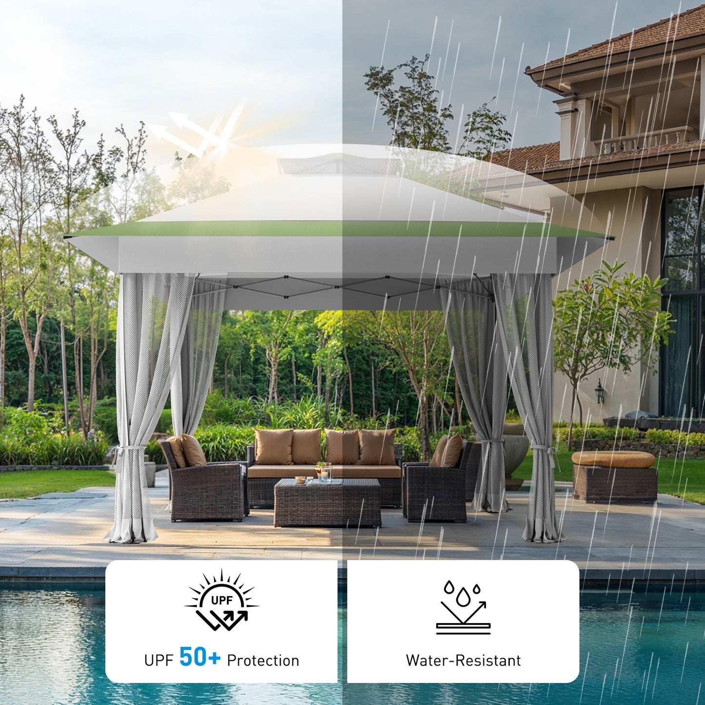 CHITOOMA 13 x 13 ft Outdoor Pop-up Gazebo, Patio Canopy Tent with Mosquito Nettings Vented Top and 169 Square ft of Shade for Garden, Party, Backyard, Green
