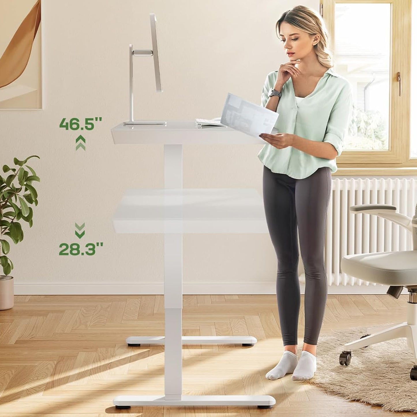 CHITOOMA 55" x 28" One Piece Glass Top Standing Desk with Drawer, Electric Height Adjustable Office Desk with USB Charging Ports, Sit to Stand Desk for Home