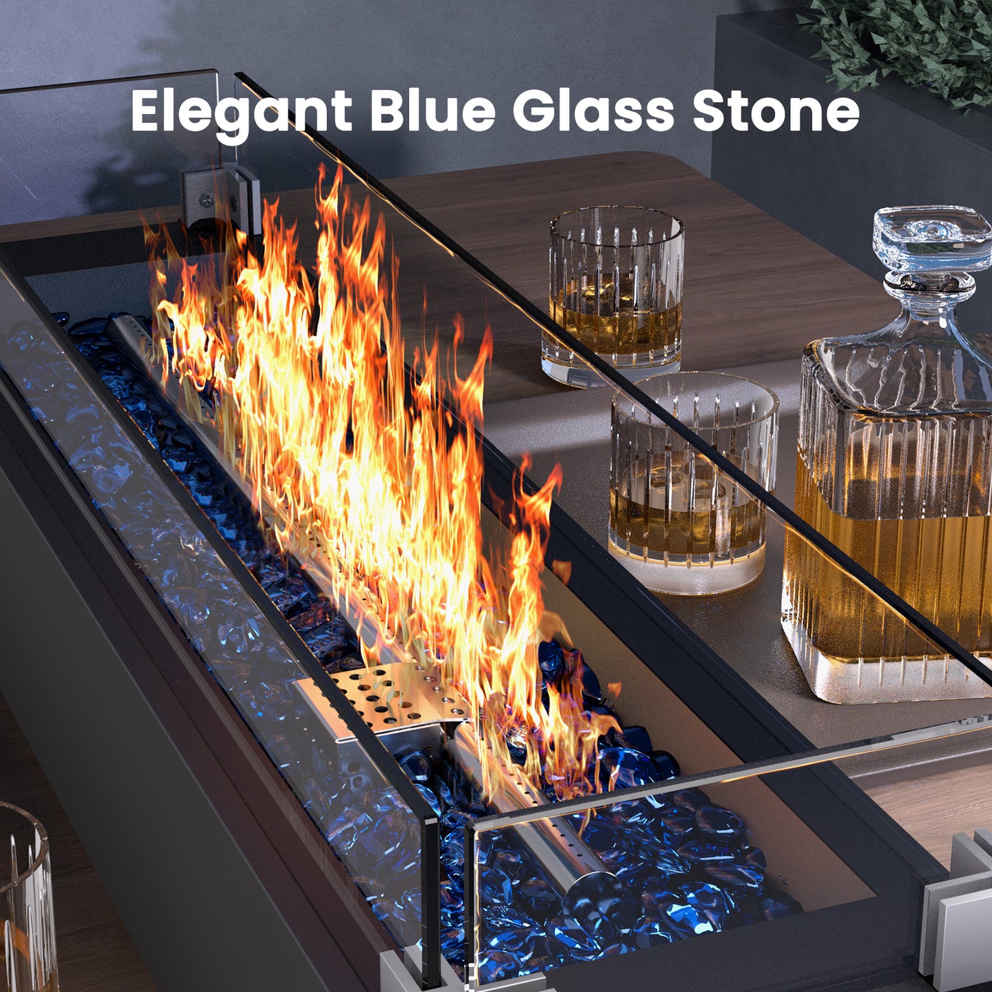 28" Portable Propane Fire Pit, 50000 BTU Outdoor Tabletop Firepit with Glass Wind Guard & Beads, Lightweight Stainless Steel Firepit for Patio, Deck, Camping, Backyard