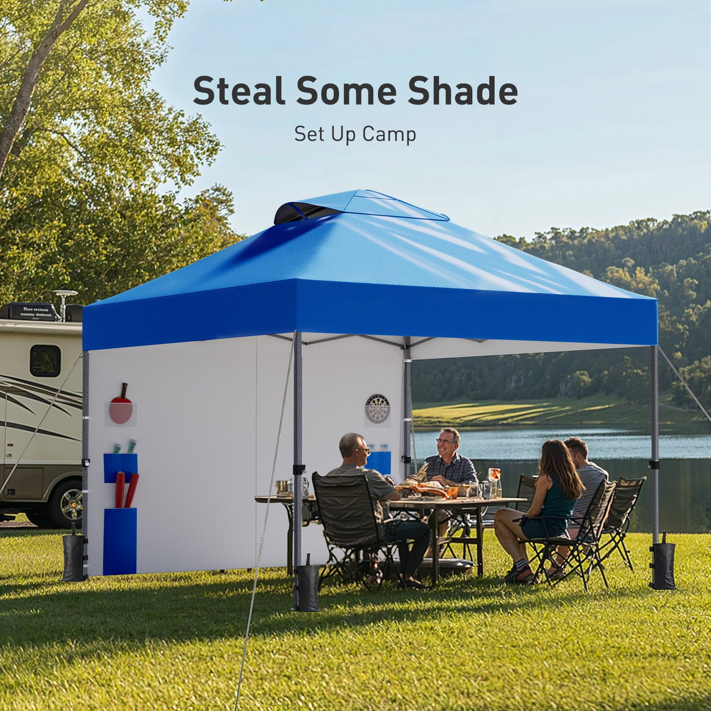 CHITOOMA 10 x 10ft Pop up Canopy Tent, Instant Outdoor Shelter Easy Portable Straight Leg Canopy Tent with Pockets Sidewall, Blue