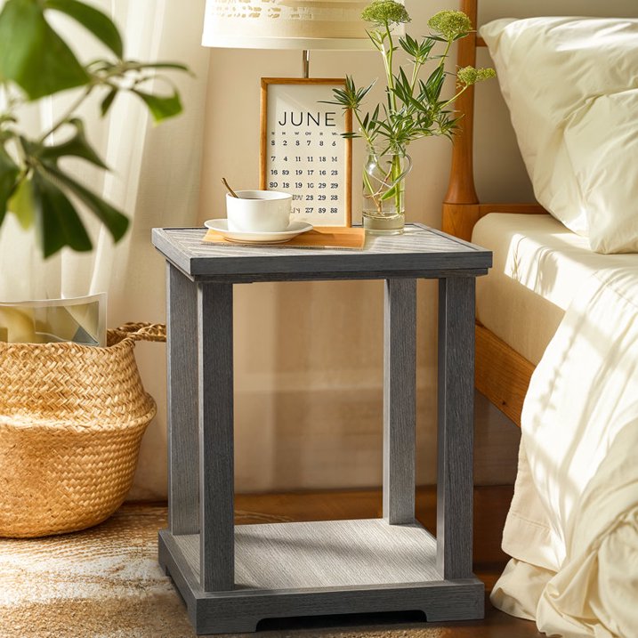 Waterproof End Table for Living Room, Easy Assembly Side Tables, Modern Bedside Nightstand, 2'' Tabletop Thickness, Wash Gray