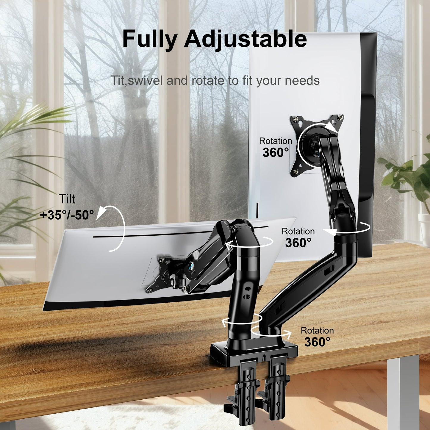 PERLESMITH Dual Monitor Stand, Desk Mount Base for 17-27 inch Computer Screens