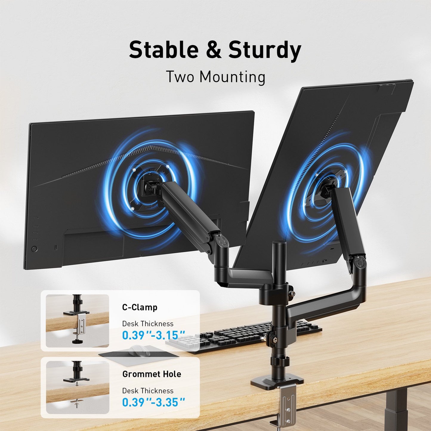 Dual Monitor Mount for 13-32 inch Screens, Adjustable Dual Monitor Arm with 180° Swivel