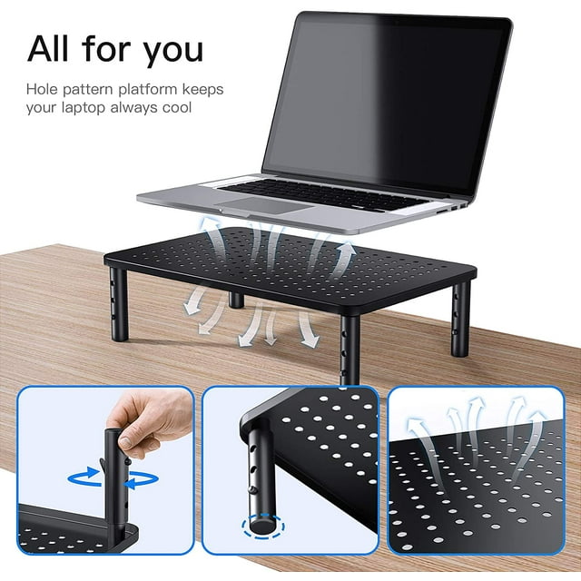 2-Pack Monitor Stand Riser with 3 Height Adjustable and Mesh Platform for Laptop, Computer, Printer