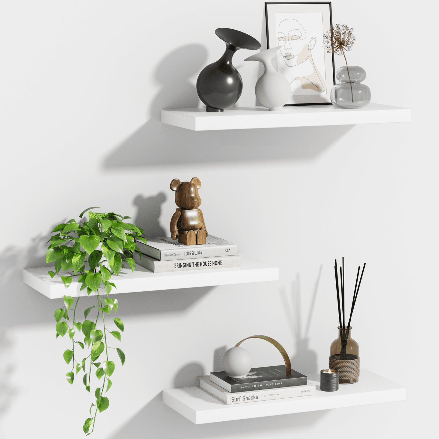 3 Sets Wall Mounted Floating Shelves,Storage Shelves, Perfect for Bedroom, Bathroom, Living Room and Kitchen Storage