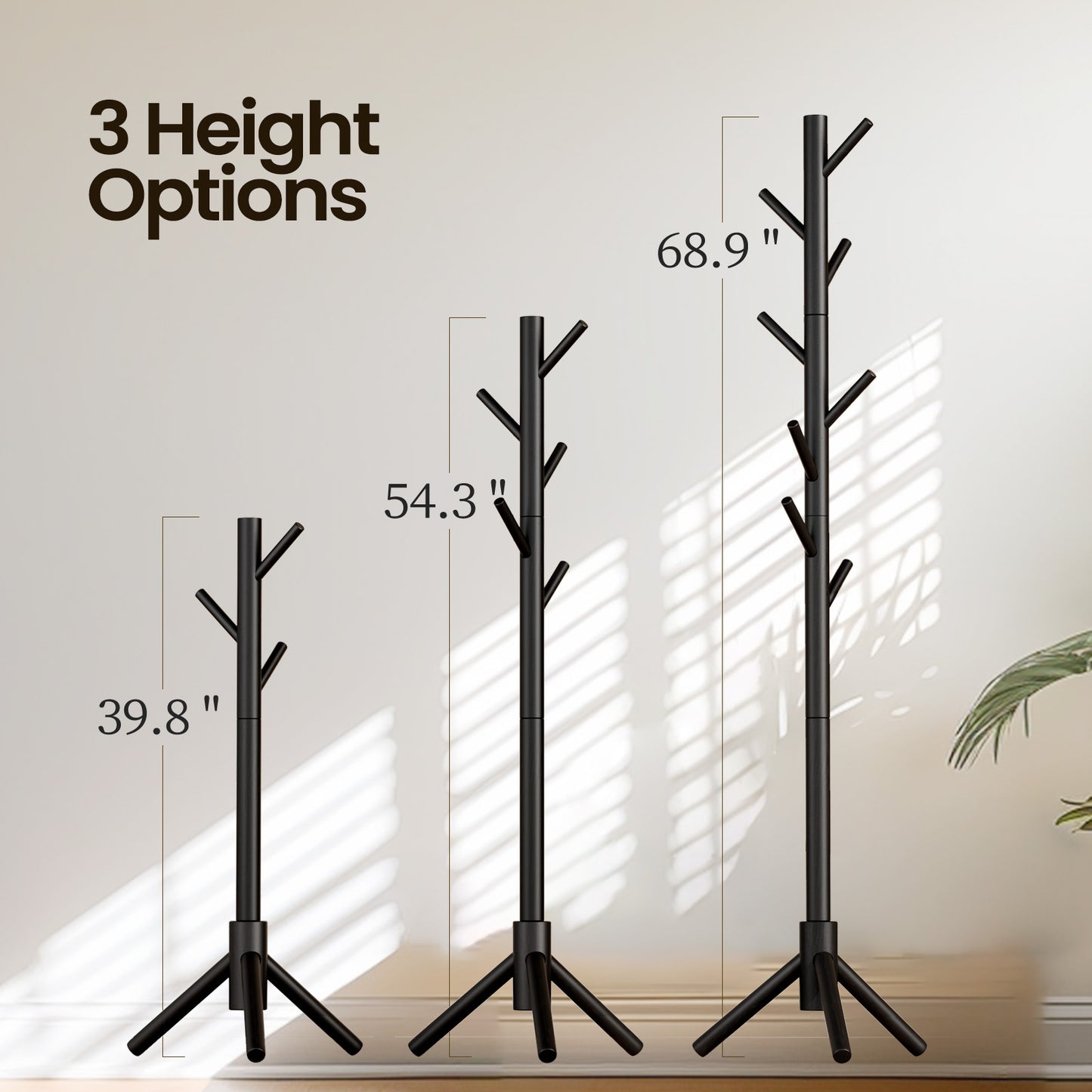 Coat Rack Stand with 3 Height Options and 8 Hooks Wooden Freestanding Coat Rack for Home, Office, Entryway, Hallway - Walmart.com