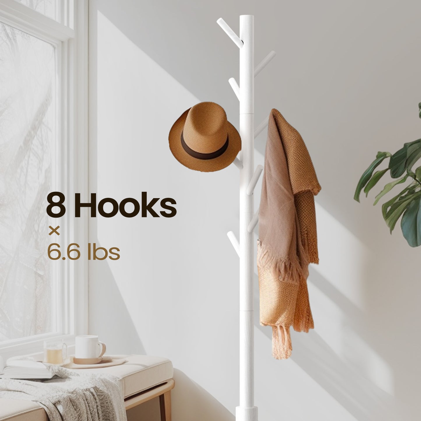 Coat Rack Stand with 3 Height Options and 8 Hooks Wooden Freestanding Coat Rack for Home, Office, Entryway, Hallway - Walmart.com