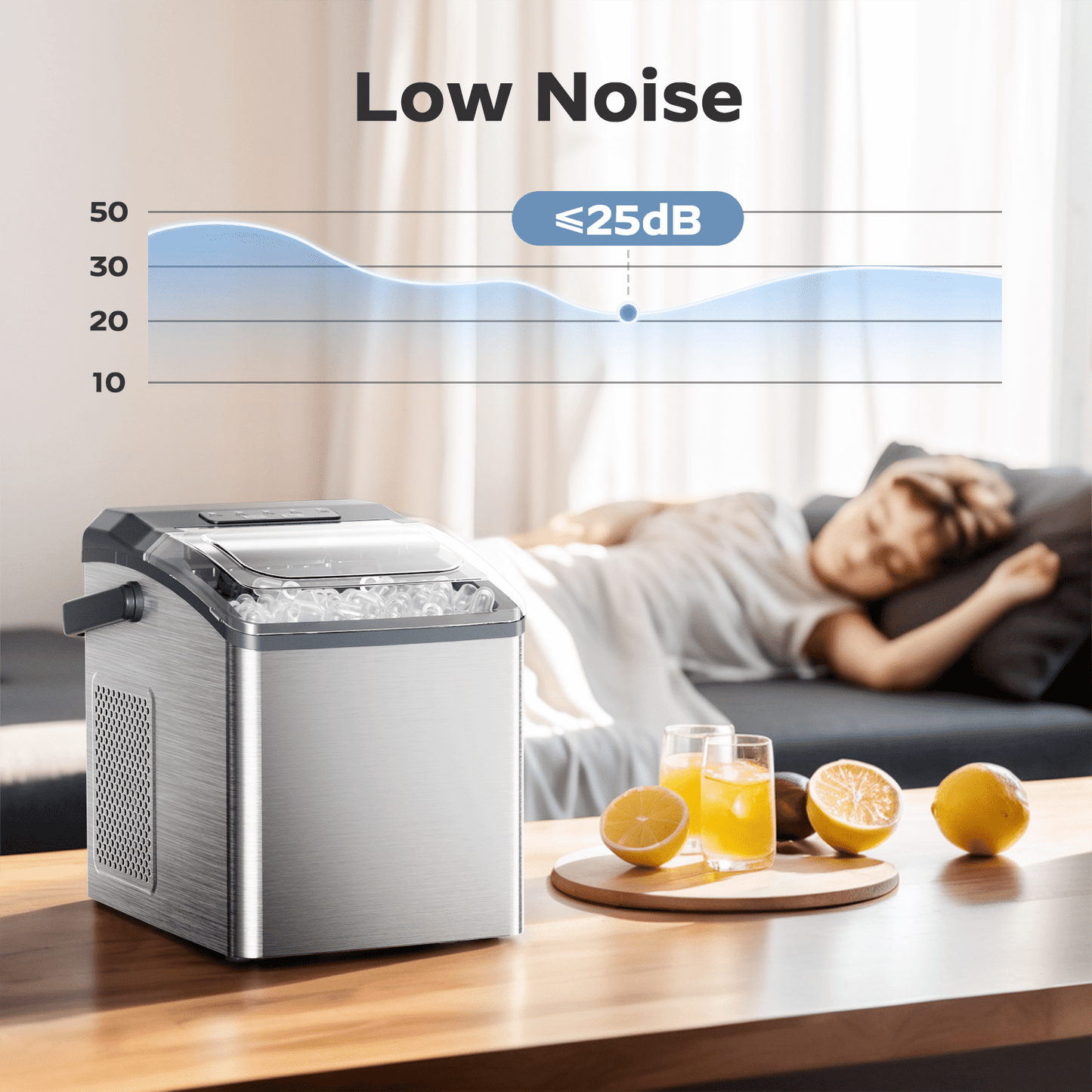 Ice Makers Countertop,Ice Maker Machine 6 Mins 9 Bullet Ice, 26 Lbs/24 Hrs, Nugget Ice Maker with Self Cleaning Function, Ice Maker for Home Kitchen Party, Silver