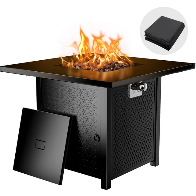 32" Propane Fire Pits with Cover 50,000 BTU Gas Fire Pit Table for Outside with Lid and Lava Rock - Walmart.com
