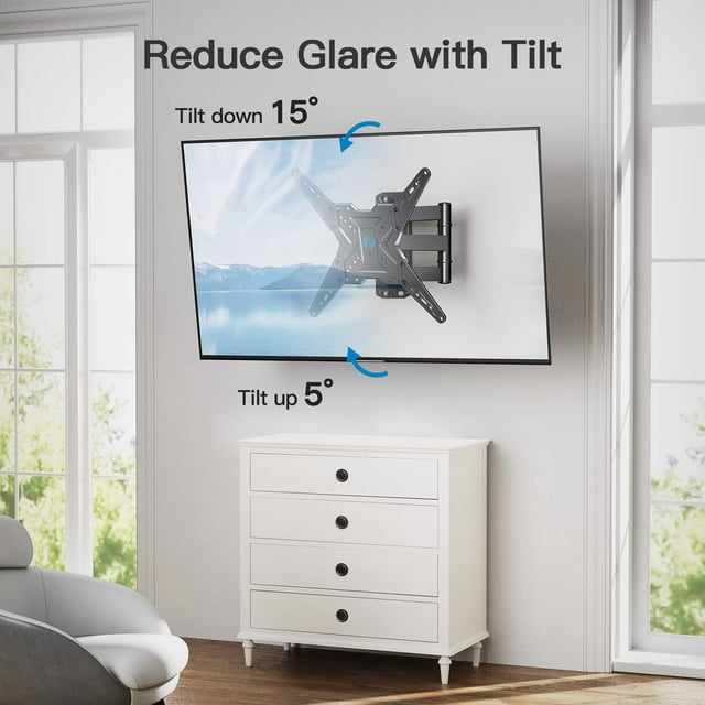 MountFTV Full Motion TV Wall Mount Bracket for Most 26-60 inch LED LCD Flat Curved Screen Monitors TVs, Max 400x400mm,Holds up to 77 lbs