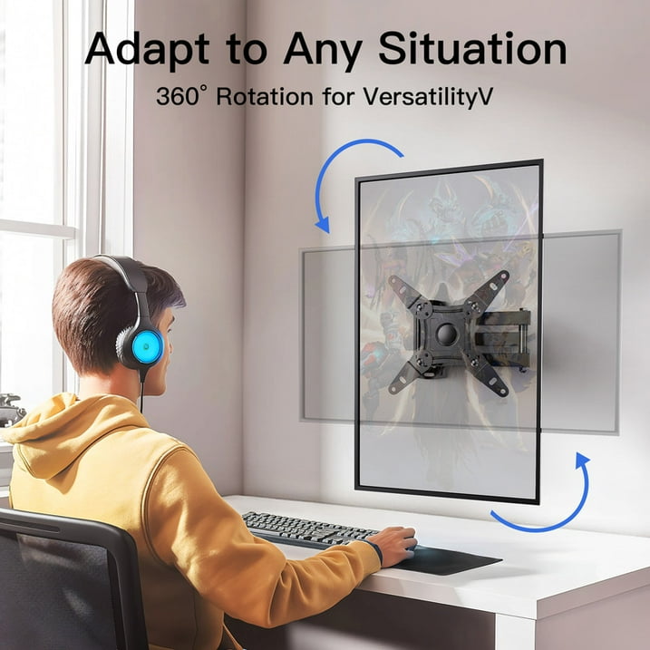 MountFTV Full Motion TV Wall Mount for 13-42 inch TVs Bracket Rotation Monitor with Articulating Arms, Holds Up to 44 lbs