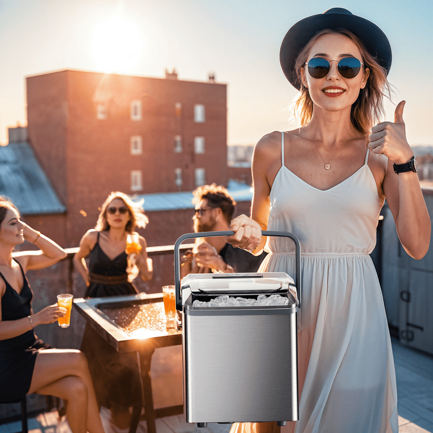Ice Makers Countertop,Ice Maker Machine 6 Mins 9 Bullet Ice, 26 Lbs/24 Hrs, Nugget Ice Maker with Self Cleaning Function, Ice Maker for Home Kitchen Party, Silver