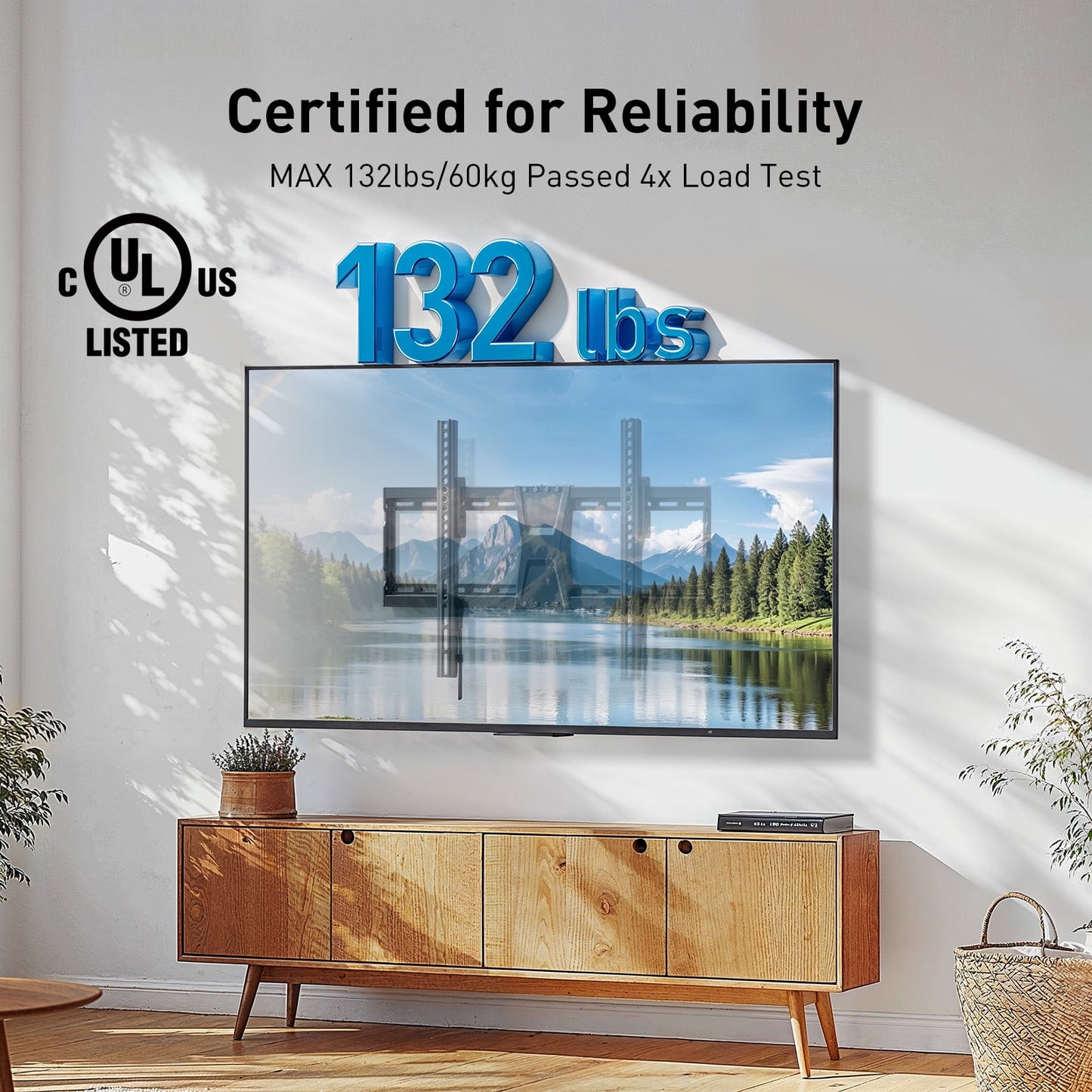 MountFTV Tilting TV Wall Mount Bracket for 37-82 inch Flat Screen TVs, Max 600x400mm Holds up to 132 lbs