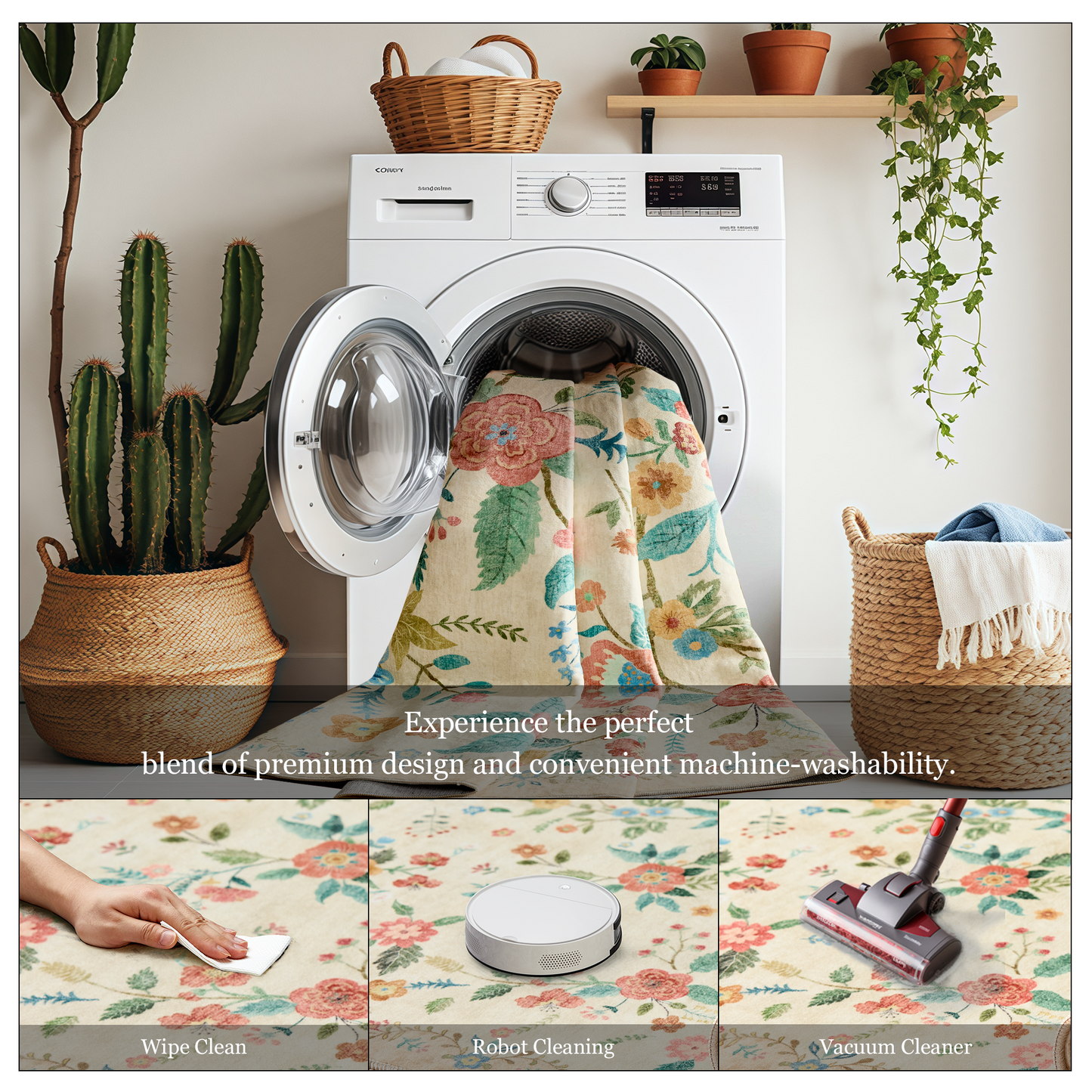 3'x5' Boho Area Rugs for Living Room, Machine Washable Stain Resistant Non-Shed Carpet, Area Rug with Non-Slip Backing for Bedroom, Dining Room, Dorm, Office