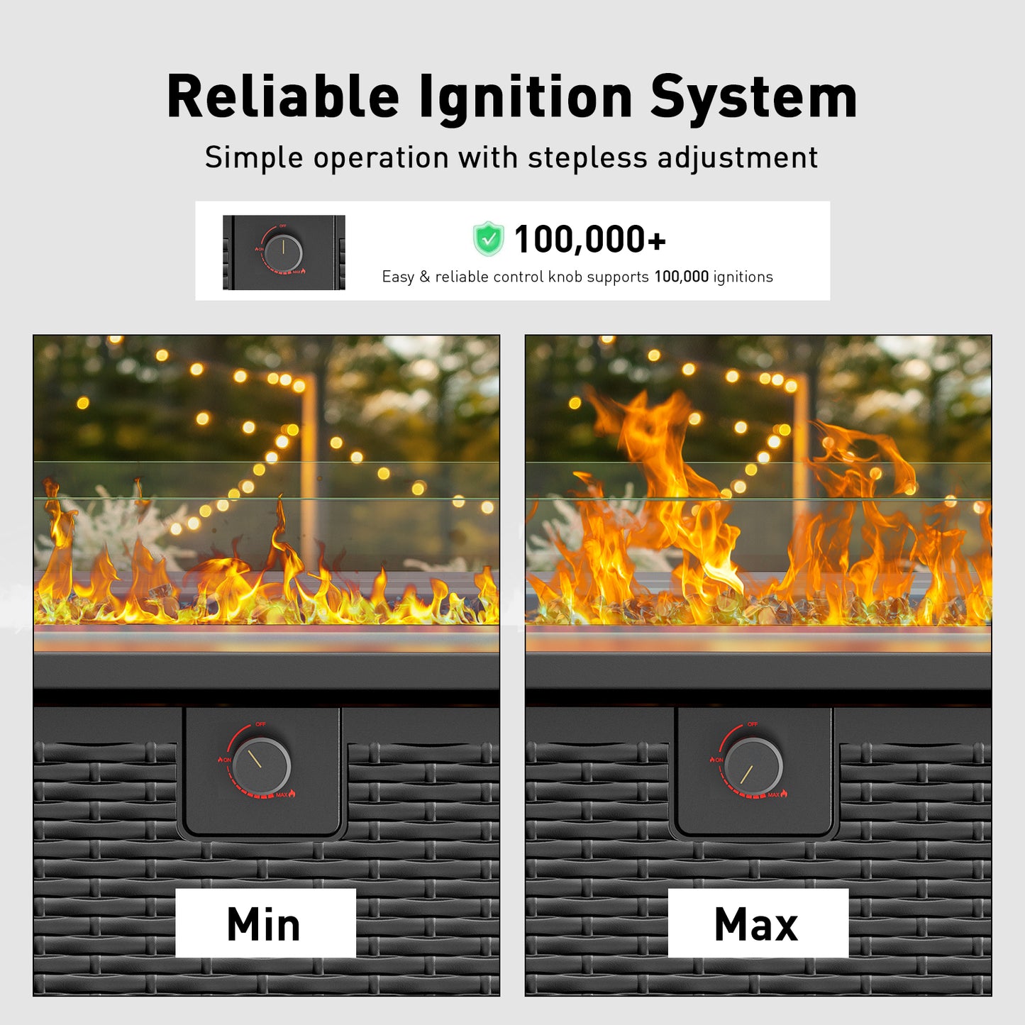 43" Rectangular Propane Gas Fire Pit Table with Wind Guard & Glass Rocks for Patio & Garden, Black Outdoor Fireplace with Lid & Lava Rocks