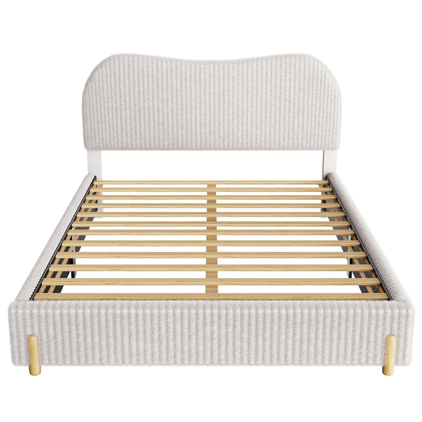 CHITOOMA Queen Bed Frame with Headboard, White Velvet Upholstered Platform Bed Frame Queen Size No Box Spring Needed, Noise-Free, Heavy Duty