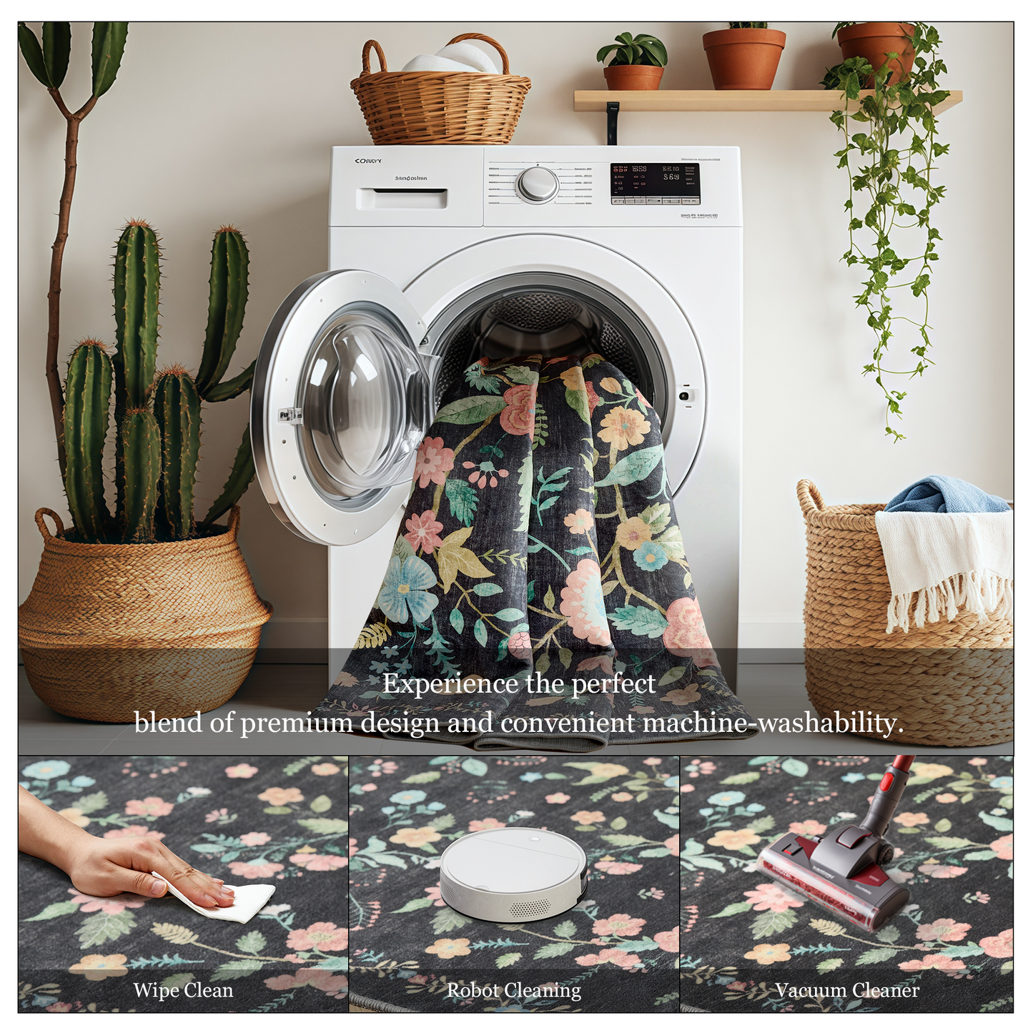 6'x9' Boho Area Rugs for Living Room, Machine Washable Area Rug with Non-Slip Backing, Stain Resistant Non-Shed Carpet for Bedroom, Dining Room, Dorm, Office