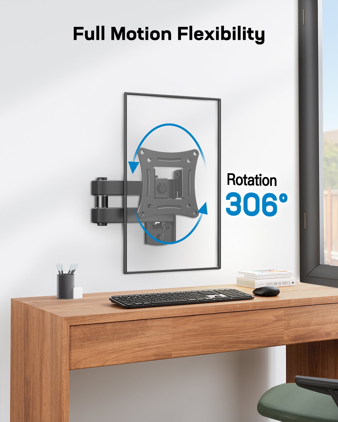 MountFTV Full Motion TV Wall Mount Brackets for 13-32 Inch TVs, 360° Rotation TV Mount Max 100x100mm, Hold up to 33 LBS