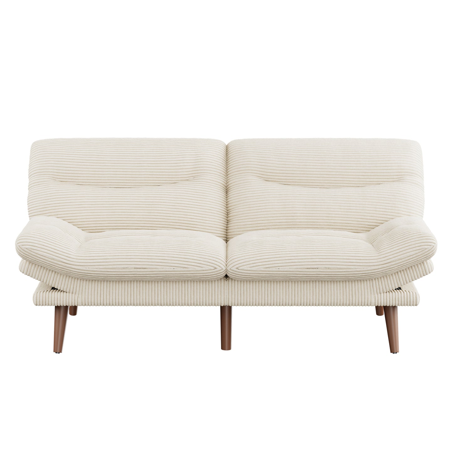 CHITOOMA 66'' Futon Sofa Bed, White Corduroy Memory Foam Futon Sleeper Sofa Loveseat Convertible Couch Bed for Small Compact Living Spaces,Apartment