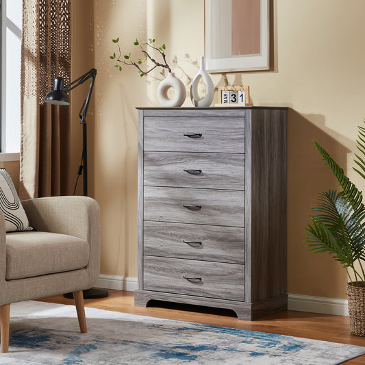 CHITOOMA 5 Dresser for Bedroom Wooden Chest of Drawers Dresser for Living Room, Entryway, Gray