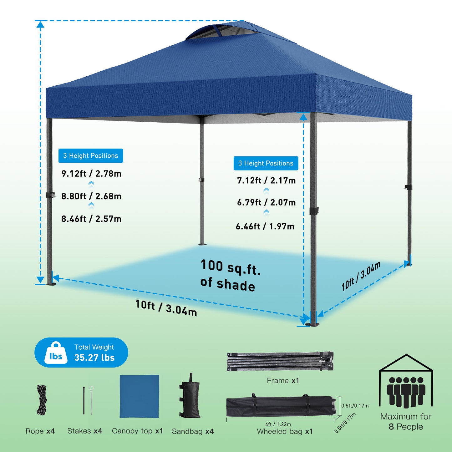 CHITOOMA 10 x 10ft Pop up Canopy Tent, Instant Outdoor Shelter Easy Portable Straight Leg Canopy Tent, Navy Blue