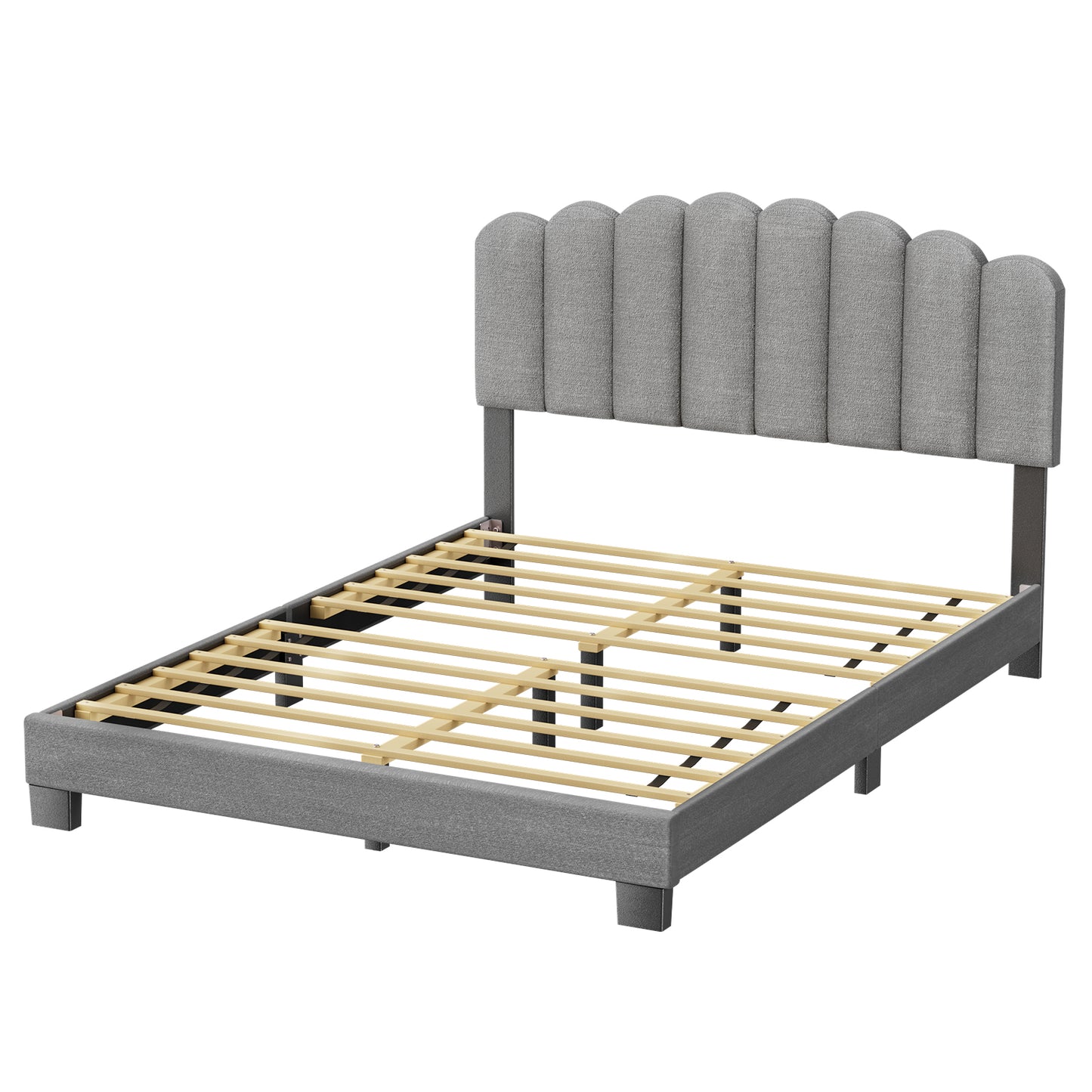 CHITOOMA Full Size Bed Frame with Adjustable Headboard, Grey Linen Upholstered Platform Bed Frame Full No Box Spring Needed, Noise-Free, Heavy Duty