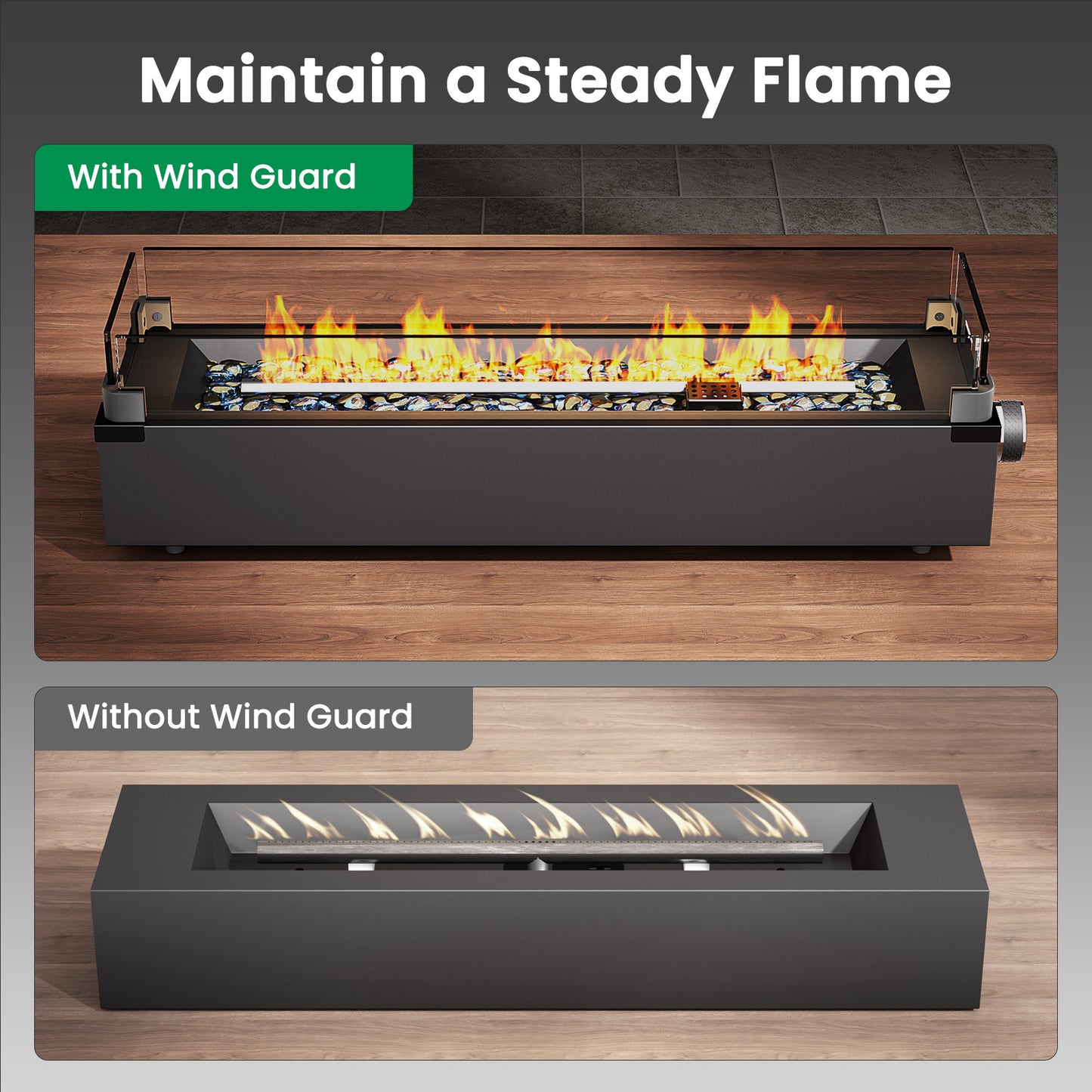 28" Portable Propane Fire Pit, 50000 BTU Outdoor Tabletop Firepit with Glass Wind Guard & Beads, Lightweight Stainless Steel Firepit for Patio, Deck, Camping, Backyard