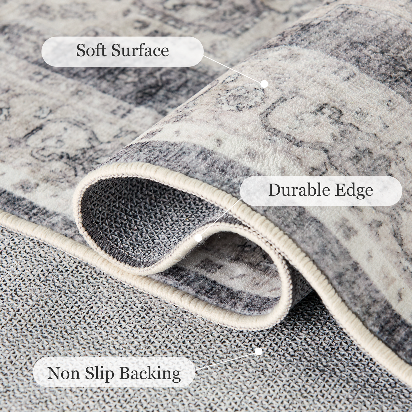 9'x12' Washable Area Rug with Non-Slip Backing for Living Room, Bedroom, Dining Room, Dorm, Office