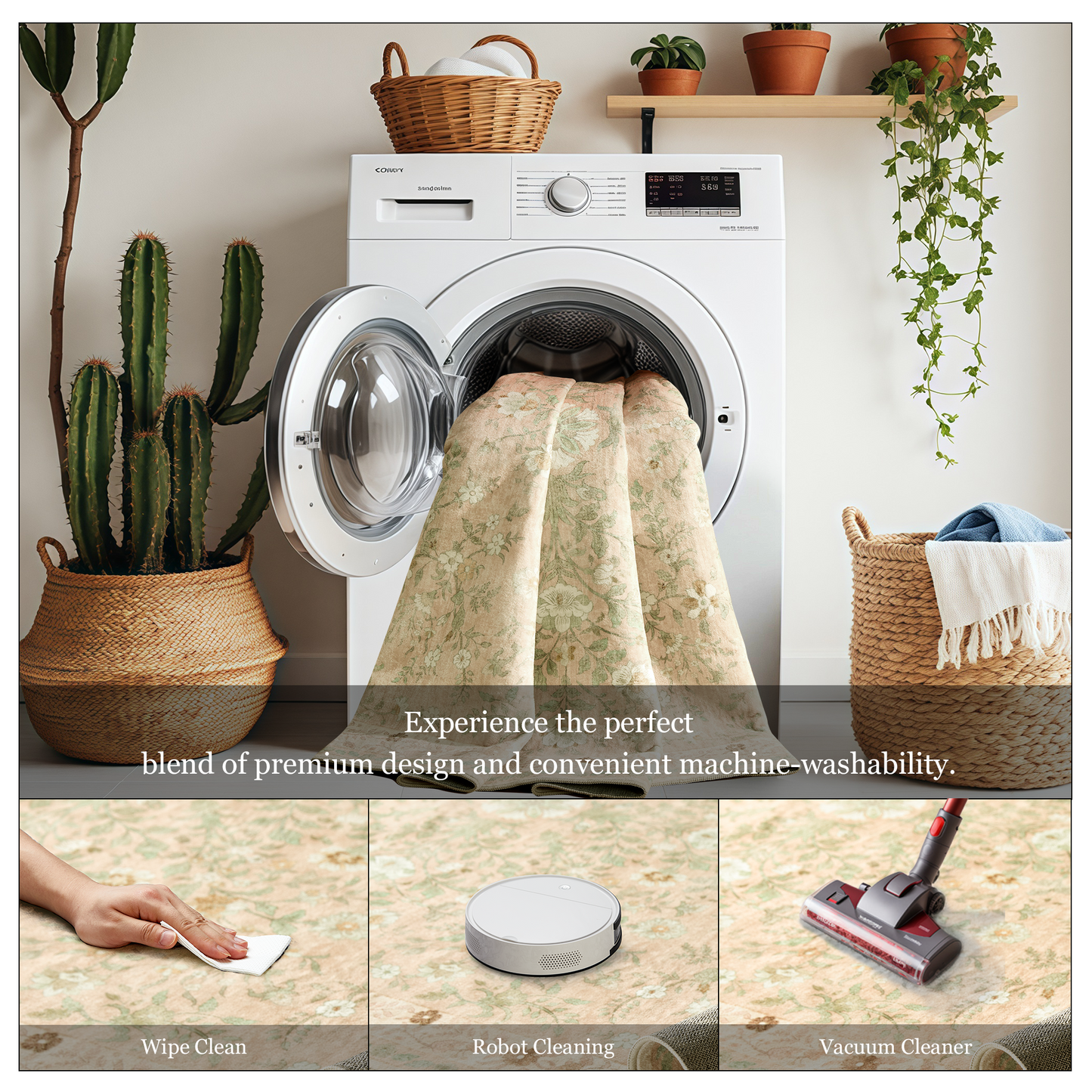 8'x10' Boho Area Rugs for Living Room, Machine Washable Area Rug with Non-Slip Backing, Stain Resistant Non-Shed Carpet for Bedroom, Dining Room, Dorm, Office