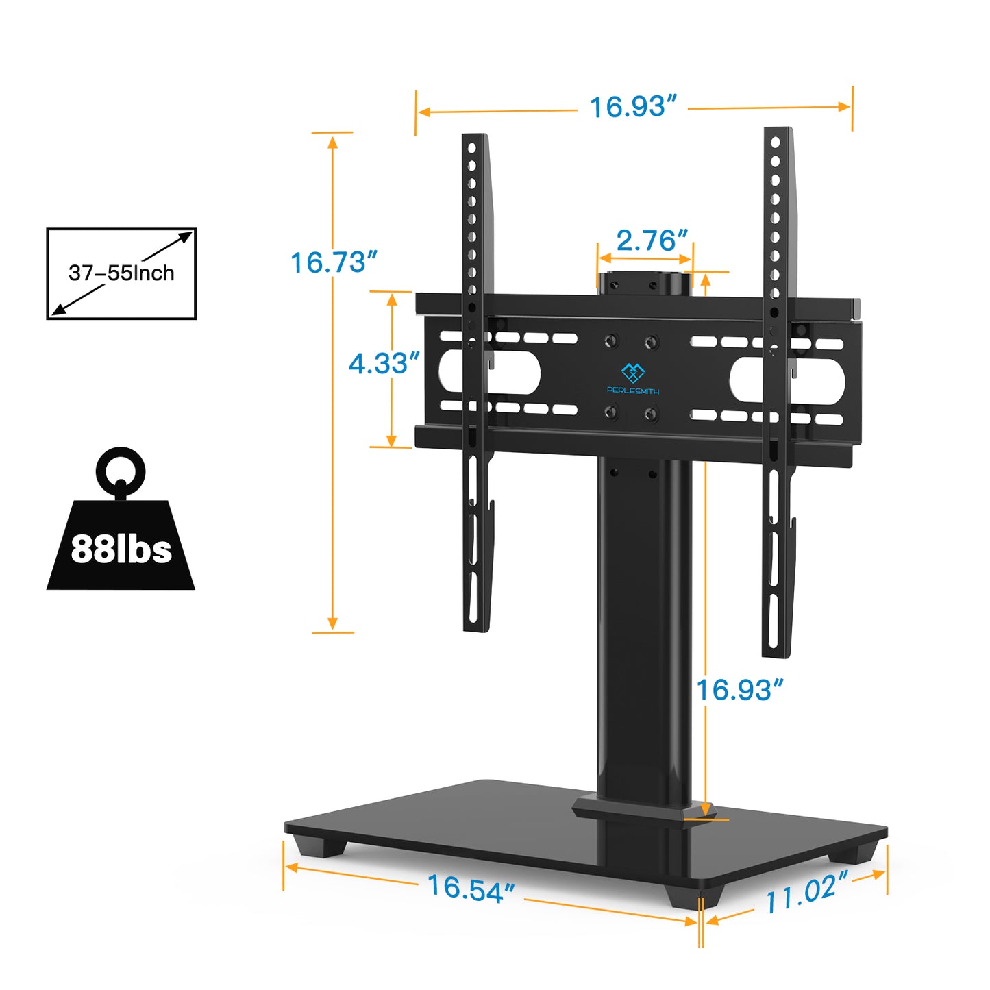 PERLESMITH Universal TV Stand for most 37- 55 inch LCD LED TVs - Height Adjustable TV Stand with Tempered Glass Base & Wire Management