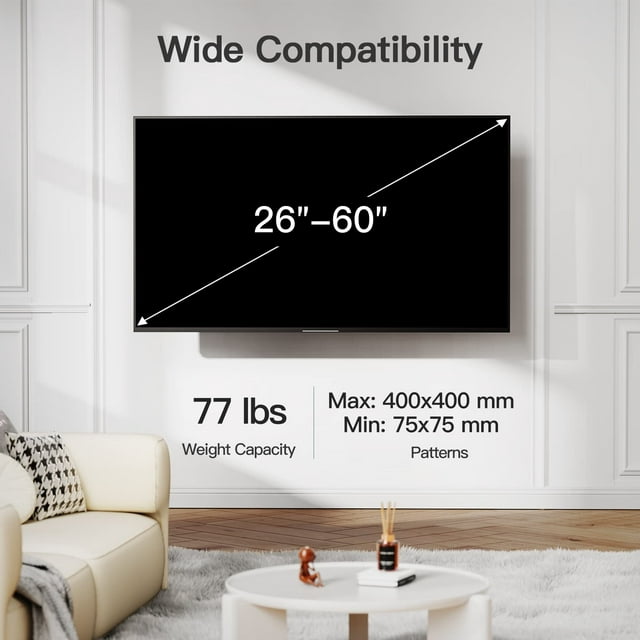 MountFTV Full Motion TV Wall Mount Bracket for Most 26-60 inch LED LCD Flat Curved Screen Monitors TVs, Max 400x400mm,Holds up to 77 lbs