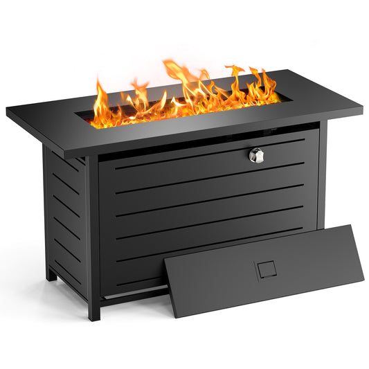 42" 2 in 1 Outdoor Propane Fire Pit Table with Lid,Lava Rock and 50,000 BTU for Patio Deck Garden Backyard Party