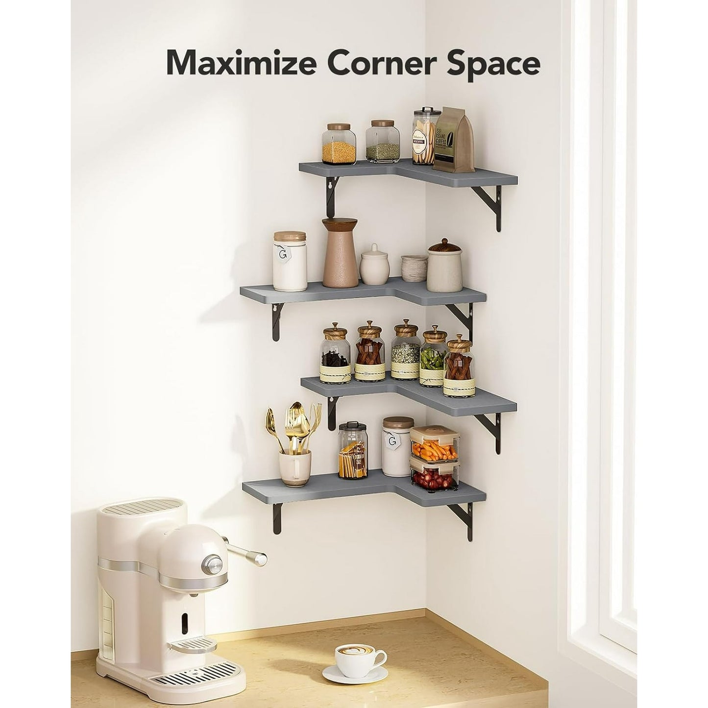 Set of 4 Corner Shelves Wall Mounted Wall Shelves Floating Shelves for Storage & Decor for Bedroom,Bathroom,Living Room,Kitchen,Laundry Room