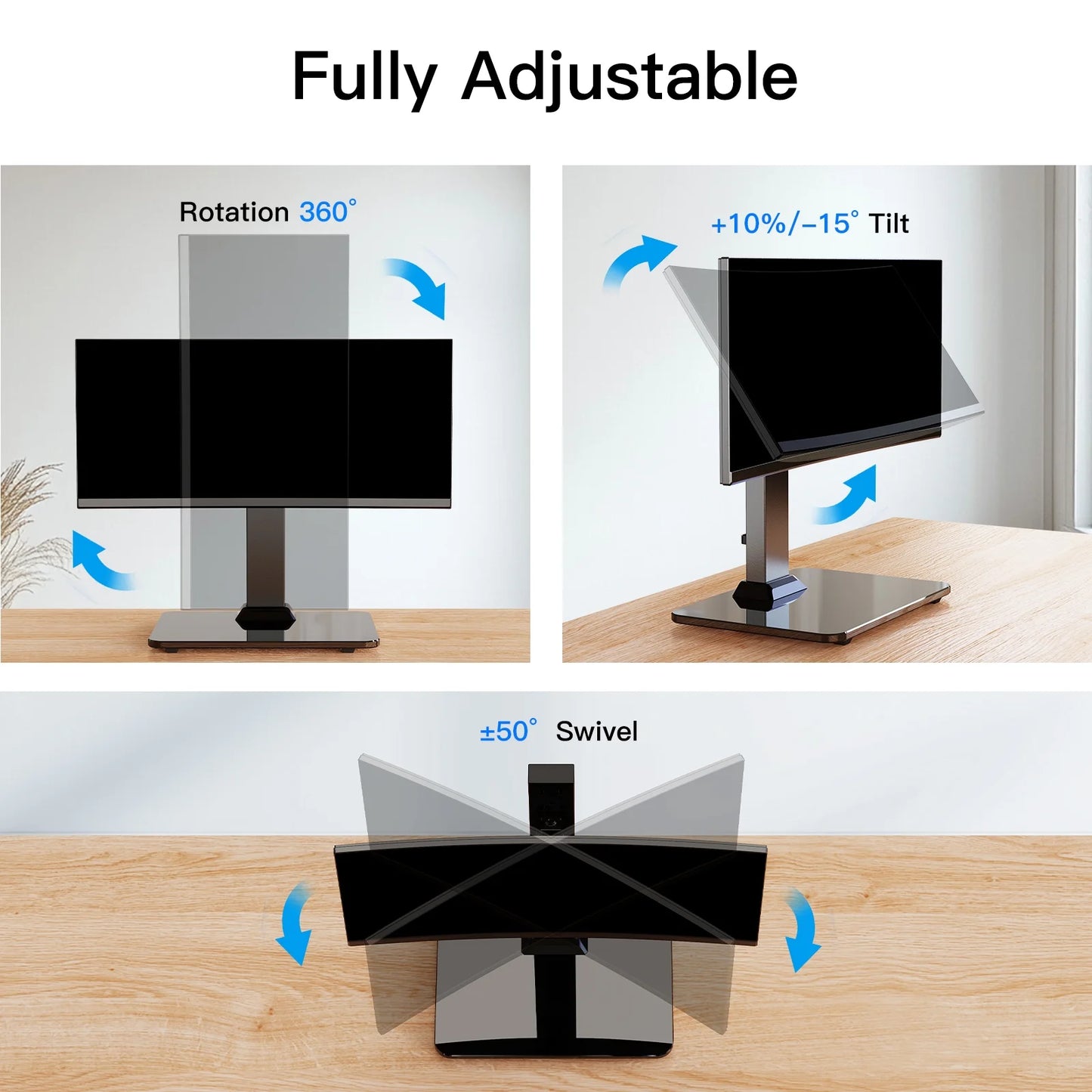 MountFTV Monitor Stand for 13-34 inch Screen, 5 Height Adjustable, Swivel Desk Monitor Stand Riser, Holds up to 44lbs